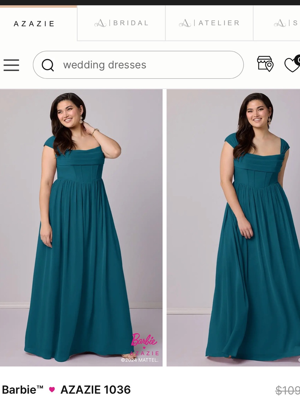 Azazie Teal Off-Shoulder Maxi Dress
